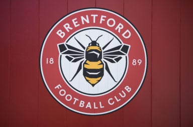 Brentford club badge on the exterior of the Brentford Community Stadium